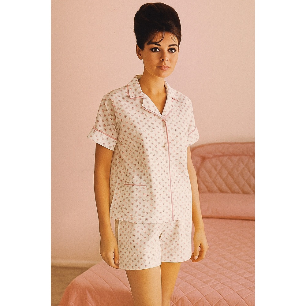 1960s Vintage Deadstock Ditsy Floral Pajama Set‎ Short Sleeve Pink White